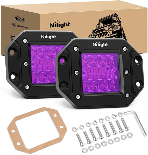 Nilight Flush Mount LED Light Pods 2 PCS 42 W Purple Upgraded Spot Flood Combo Bumper Driving Decoration Neon Light Bar Off Road Lights 12V 24V Lighting for Truck ATV UTV SUV Pickup Van Boat Tractor