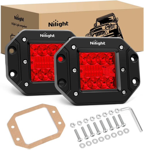 Nilight Flush Mount LED Light Pods 2 PCS 42 W Red Upgraded Spot Flood Combo Bumper Driving Fog Lights Fishing Hunting Emergency Safety Signal Light for UTV Pickup Van Boat Tractor