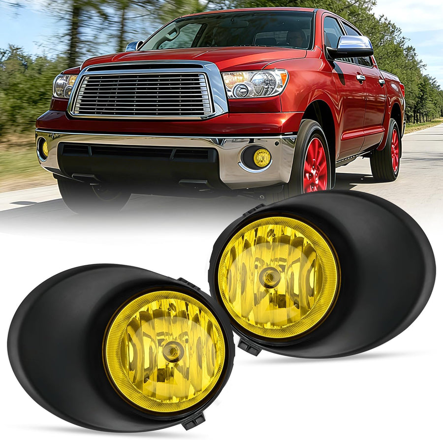 Nilight Fog Light Assembly Compatible with 2007-2013 Toyota Tundra | 2008 2009 2010 2011 Toyota Sequoia w/Metal Bumper Model Yellow Lens Driver and Passenger Side