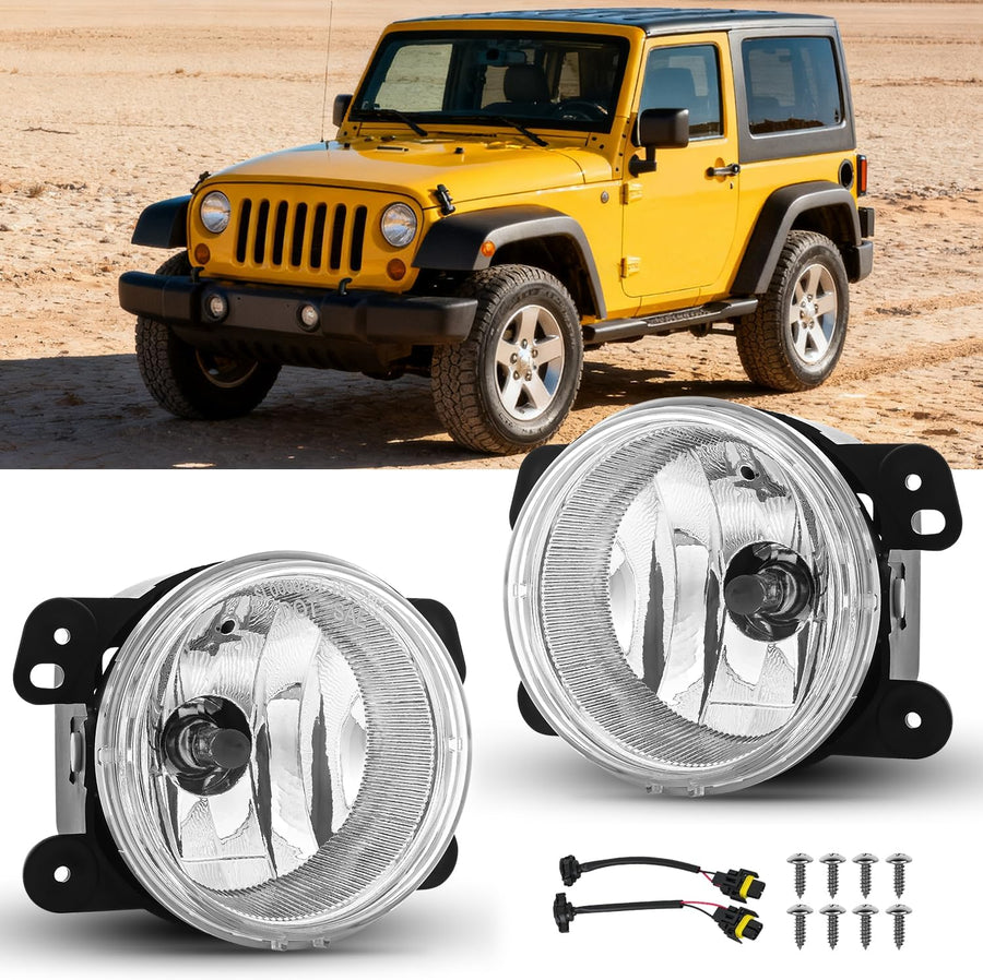 Nilight Fog Lights Assembly Compatible with 2007 2008 2009 Jeep Wrangler 2005-2008 Dodge Magnum 2009 Journey 2006-2010 Chrysler PT Cruiser 2005-2010 300 Touring Models Clear Lens