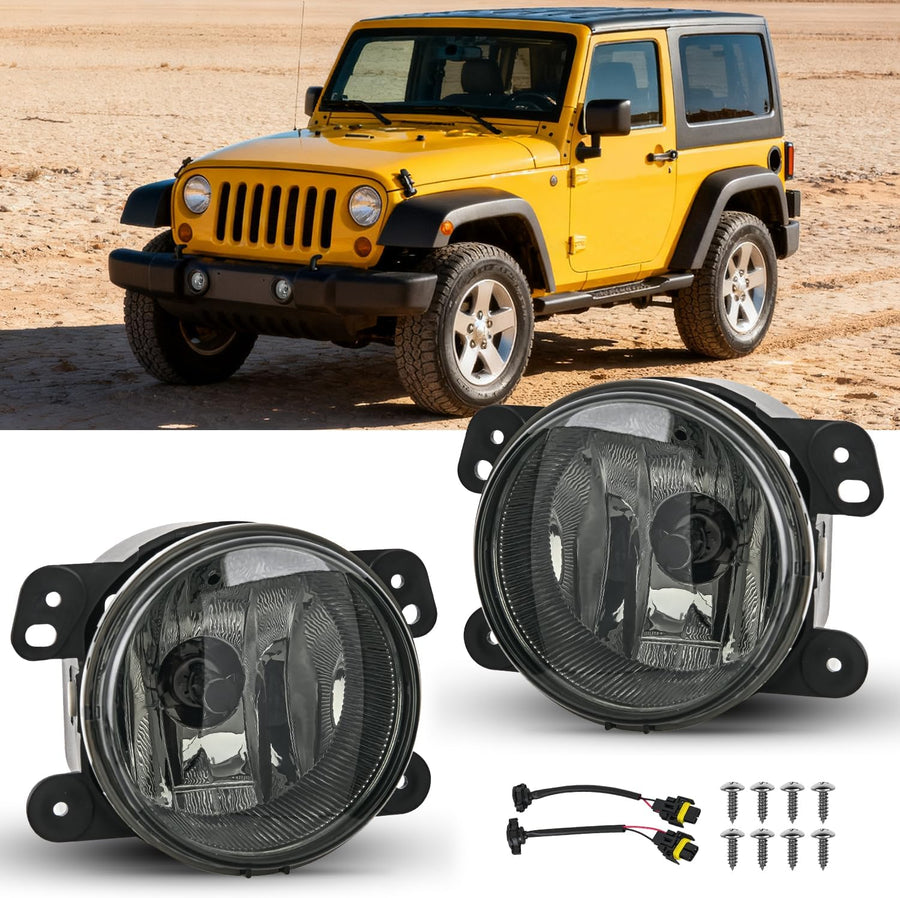 Nilight Fog Lights Assembly Compatible with 2007 2008 2009 Jeep Wrangler 2005-2008 Dodge Magnum 2009 Journey 2006-2010 Chrysler PT Cruiser 2005-2010 300 Touring Models Smoke Lens