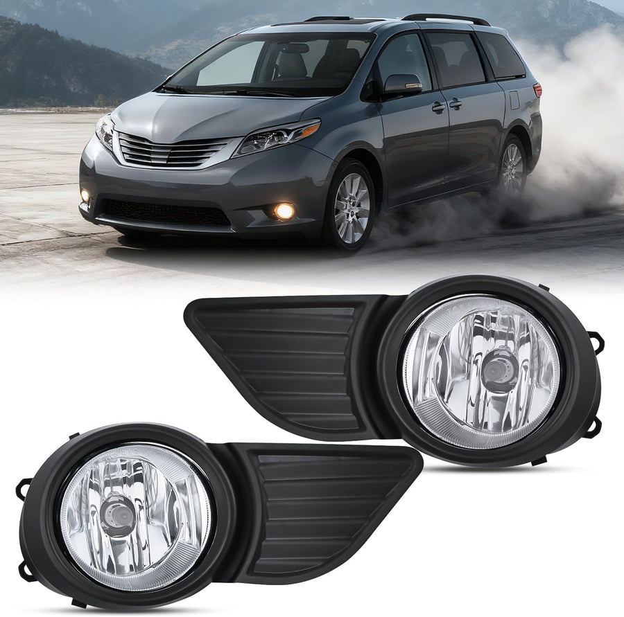 Nilight Fog Lights Assembly Compatible with 2011 2012 2013 2014 2015 2016 2017 Toyota Sienna Base LE XLE (Not Fit SE Models) w/H11 12V 55W Bulbs Driver and Passenger Side Clear Lens Black Bezel