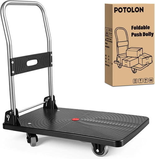 Nilight Foldable Platform Cart 220 lbs Push Dolly with 3 Inch PU Wheels PP Deck Flatbed Cart for Home Garage Office Use Black
