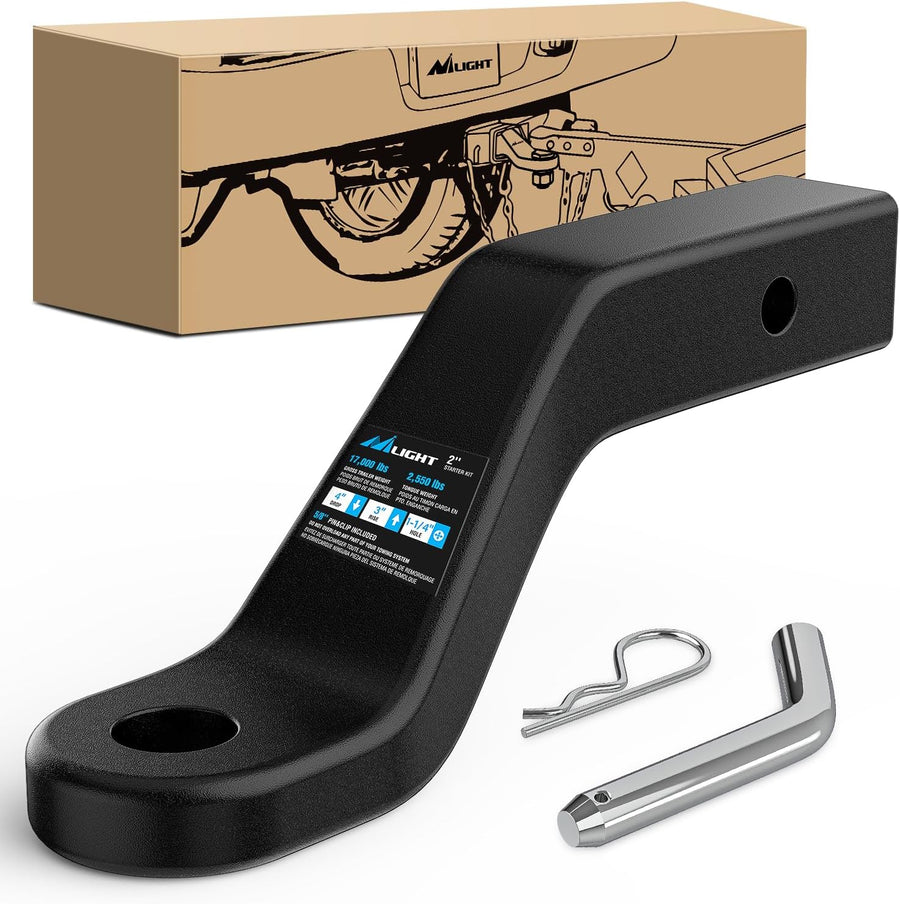 Nilight Forged Trailer Hitch Mount Fits 2 Inch Receiver Square 5/8 Inch Hitch Pin Clip 17000 lbs 4 Inch Drop, 1-1/4 Inch Hole, Gloss Black Powder Coat