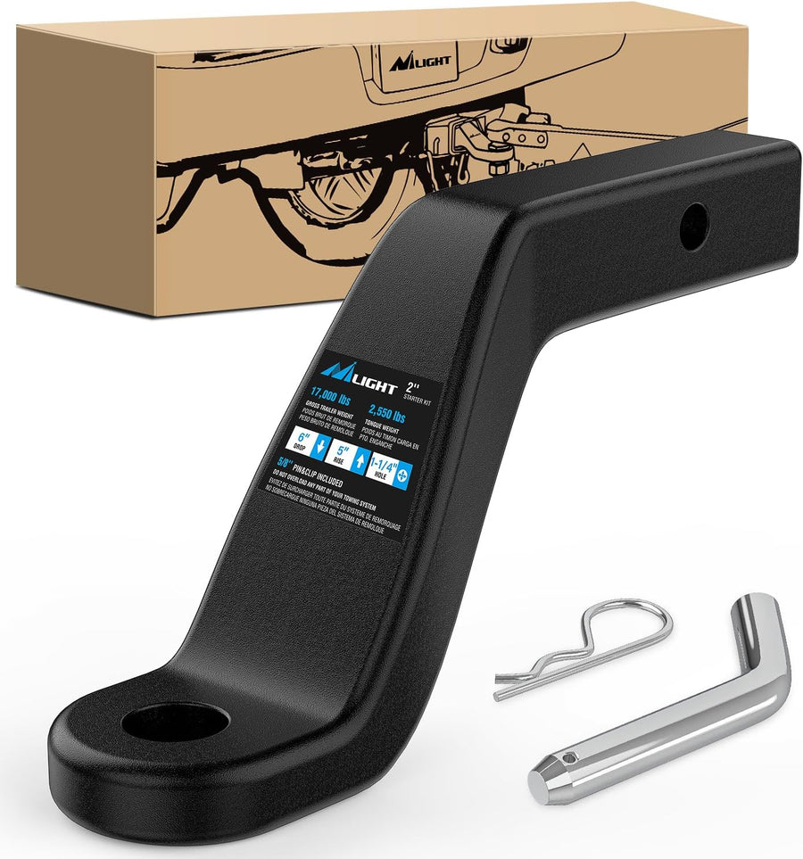 Nilight Forged Trailer Hitch Mount Fits 2 Inch Receiver Square 5/8 Inch Hitch Pin Clip 17000 lbs 6 Inch Drop, 1-1/4 Inch Hole, Gloss Black Powder Coat