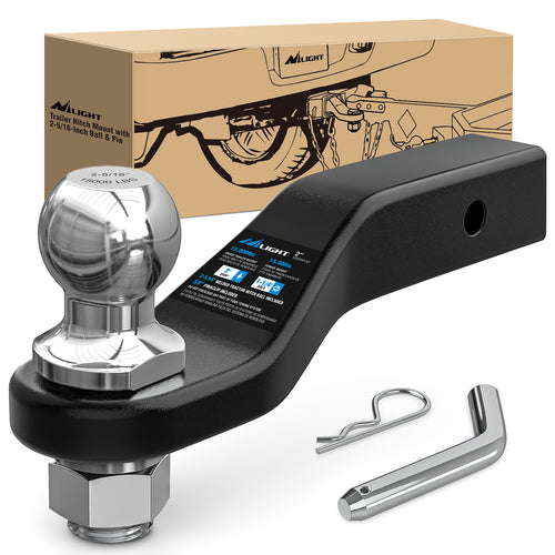Nilight Forged Trailer Hitch Mount with 2-5/16-Inch Ball Fits 2 Inch Receiver Square 5/8Inch Hitch Pin Clip 15000 lbs 2Inch Drop, 1-1/4Inch Hole, Gloss Black Powder Coat