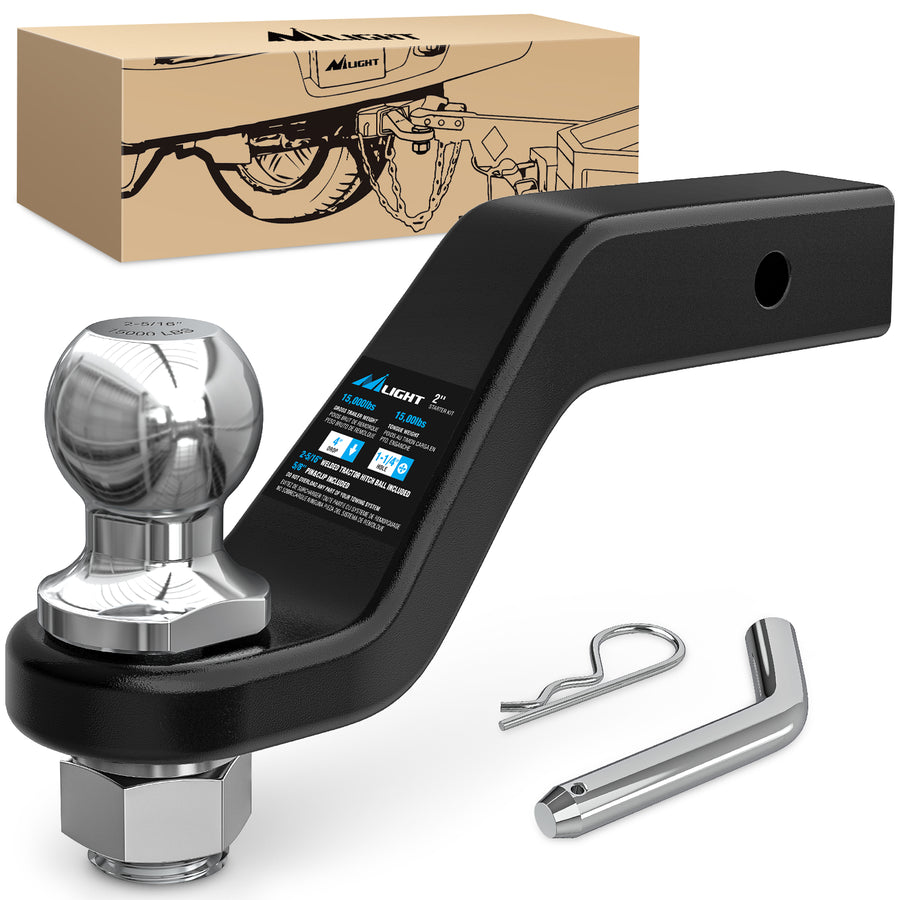 Nilight Forged Trailer Hitch Mount with 2-5/16-Inch Ball Fits 2 Inch Receiver Square 5/8Inch Hitch Pin Clip 15000 lbs 4Inch Drop, 1-1/4Inch Hole, Gloss Black Powder Coat