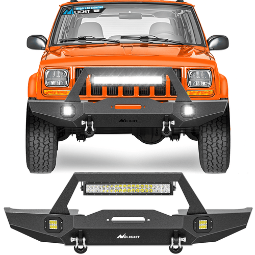 Nilight 1984-2001 Jeep Cherokee XJ Front Bumper Winch Plate 120W Light Bar 18W Light Pods