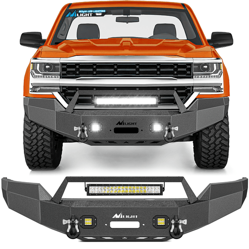 Nilight 2016 2017 2018 Chevy Silverado 1500 Front Bumper Textured Black Solid Steel 120W Light Bar 18W Light Pods