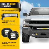 Nilight 2016 2017 2018 Chevy Silverado 1500 Front Bumper Textured Black Solid Steel 120W Light Bar 18W Light Pods, view 5