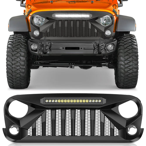 Nilight Front Bumper Grill Cover for 2007 2008 2009 2010 2011 2012 2013 2014 2015 2016 2017 2018 Wrangler JK/JKU Rubicon, & Sahara Sport with LED Work Light Pods Matte Black