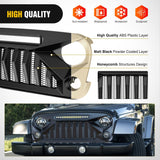 Nilight Front Bumper Grill Cover for 2007 2008 2009 2010 2011 2012 2013 2014 2015 2016 2017 2018 Wrangler JK/JKU Rubicon, & Sahara Sport with LED Work Light Pods Matte Black, view 5