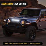 Nilight Front Bumper Grill Cover for 2007 2008 2009 2010 2011 2012 2013 2014 2015 2016 2017 2018 Wrangler JK/JKU Rubicon, & Sahara Sport with LED Work Light Pods Matte Black, view 6