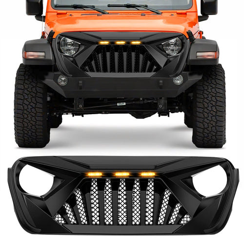 Nilight Front Bumper Grill Cover for 2018 2019 2020 2021 2022 2023 2024 2025 Wrangler JL and Gladiator JT with LED Amber Lights Matte Black (25% OFF Final Checkout)