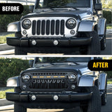 Nilight Front Grill Cover for 2007 2008 2009 2010 2011 2012 2013 2014 2015 2016 2017 2018 Wrangler JK/JKU Rubicon & Sahara Sport with LED Amber Lights Black, view 3