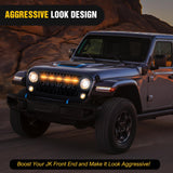 Nilight Front Grill Cover for 2007 2008 2009 2010 2011 2012 2013 2014 2015 2016 2017 2018 Wrangler JK/JKU Rubicon & Sahara Sport with LED Amber Lights Black, view 6