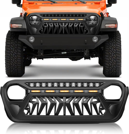 Nilight Front Grille Cover for 2018 2019 2020 2021 2022 2023 2024 2025 Wrangler JL and Gladiator JT with LED Amber Lights Matte Black