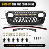 Nilight Front Grille Cover for 2018 2019 2020 2021 2022 2023 2024 2025 Wrangler JL and Gladiator JT with LED Amber Lights Matte Black, view 2
