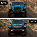 Nilight Front Grille Cover for 2018 2019 2020 2021 2022 2023 2024 2025 Wrangler JL and Gladiator JT with LED Amber Lights Matte Black, view 3