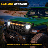 Nilight Front Grille Cover for 2018 2019 2020 2021 2022 2023 2024 2025 Wrangler JL and Gladiator JT with LED Amber Lights Matte Black, view 6