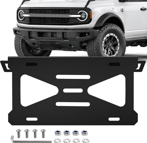 Nilight Front License Plate Bracket fit for Ford Bronco 2/4 Door 2021-2026 | for 2021-2025 2026 Steel License Plate Mounting Holder for Heavy-Duty Modular Bumper no Drilling Required Rattle-Free Black