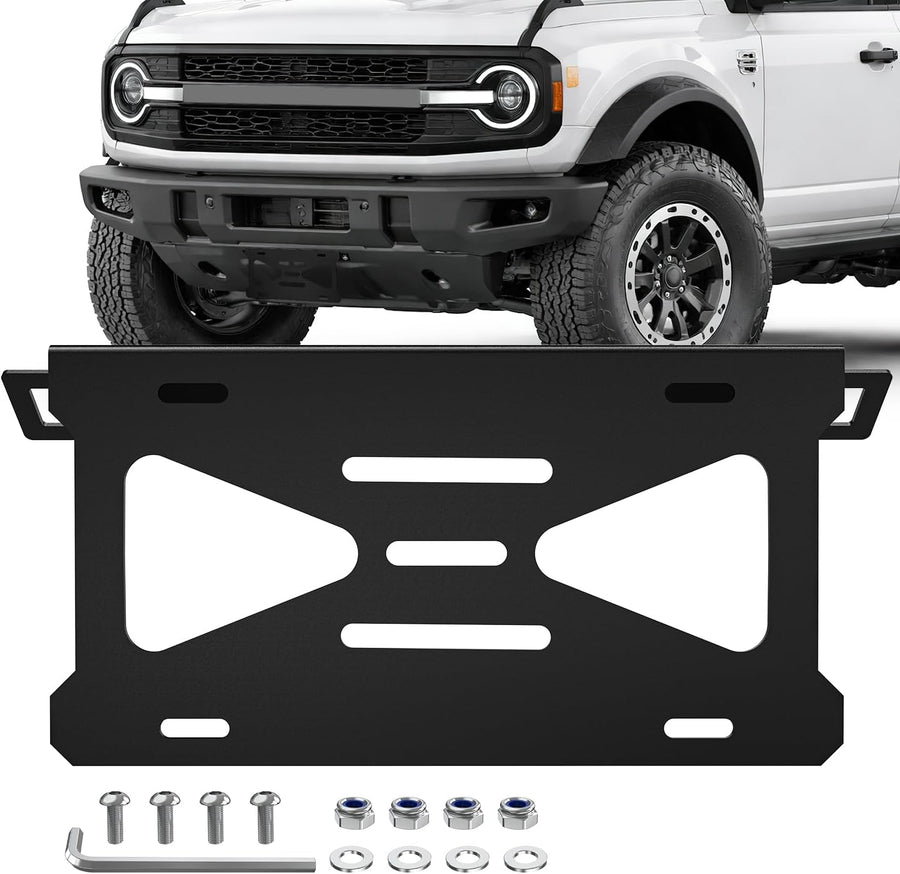 Nilight Front License Plate Bracket fit for Ford Bronco 2/4 Door 2021-2026 | for 2021-2025 2026 Steel License Plate Mounting Holder for Heavy-Duty Modular Bumper no Drilling Required Rattle-Free Black