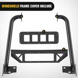 Nilight Front Windshield Frame Cover Roof Sun Visor Cowl Body Armor with 4 x LED Lights Compatible with 2007-2018 Jeep Wrangler JK JKU Unlimited, Windscreen Rack Protector Stand, view 3