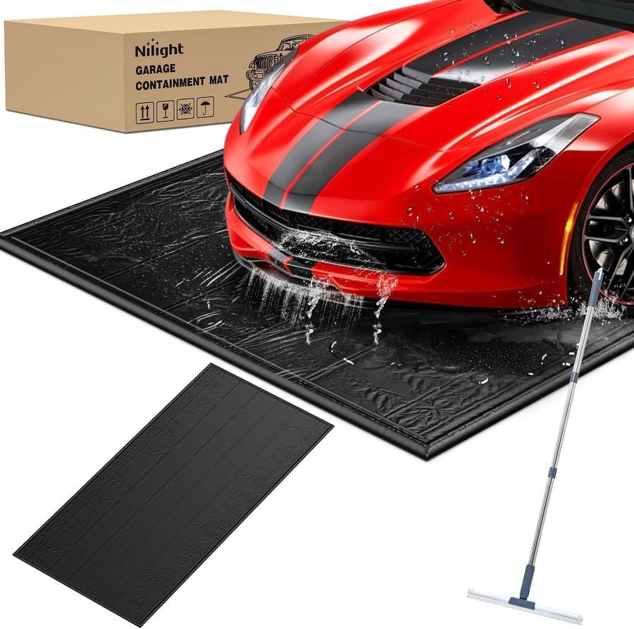 Nilight Garage Containment Mat 8'6 Inch x 20' PVC Garage Floor Mat with 1.4 Inch Raised Foam Edge Waterproof Heavy Duty Garage Parking Mat for SUVs Pickup Trucks Vans
