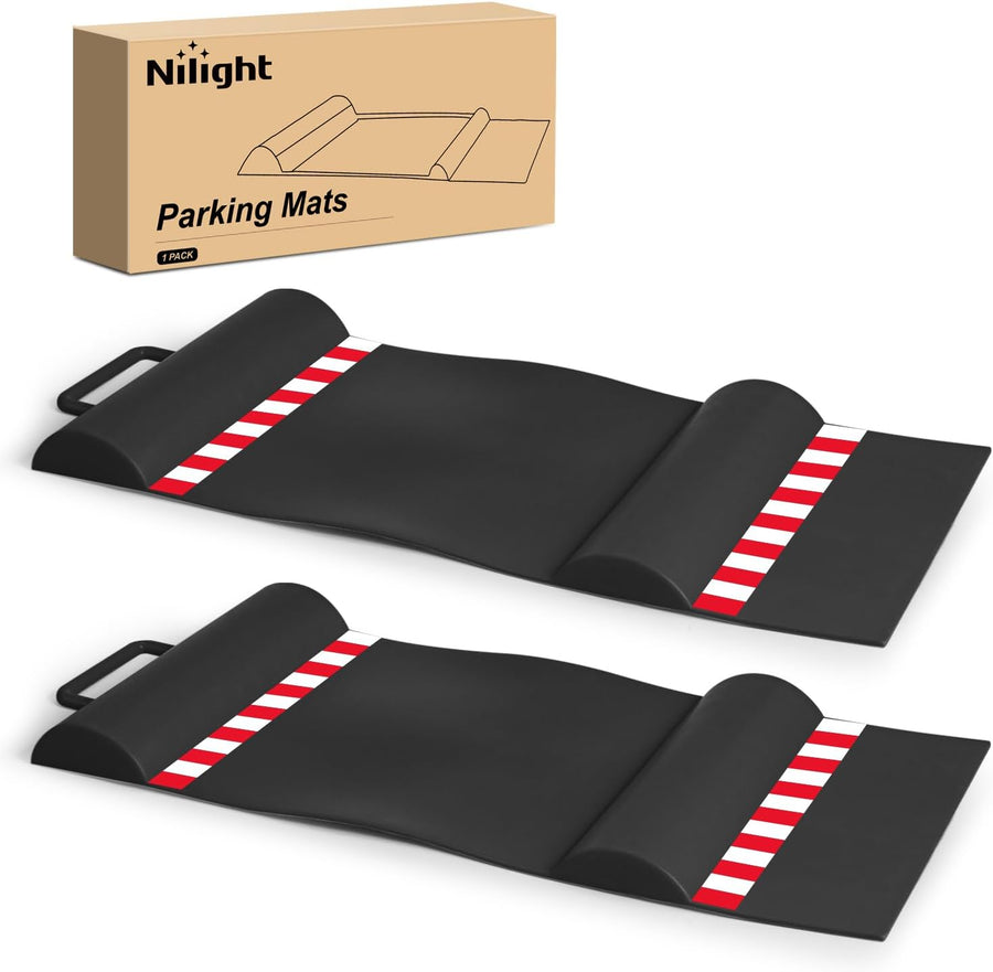 Nilight Garage Parking Mat, Durable Wheel Stop Pad Parking Aid with Reflective Strips for or Cars SUVs Trucks, 2-Pack