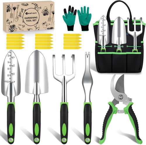 Nilight Gardening Tools 22-Piece Heavy Duty Garden Tool Set Gardening Supplies Gifts for Women Men Gardening Hand Tool Kit with Non-Slip Ergonomic Handle, Garden Bag, Gloves, 15 Plant Tags, Black Green