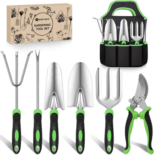 Nilight Gardening Tools 7-Piece Heavy Duty Garden Tool Set Gardening Supplies Gifts for Women Men Gardening Hand Tool Kit with Non-Slip Ergonomic Handle, Durable Garden Bag, Pruning Shears, Black Green