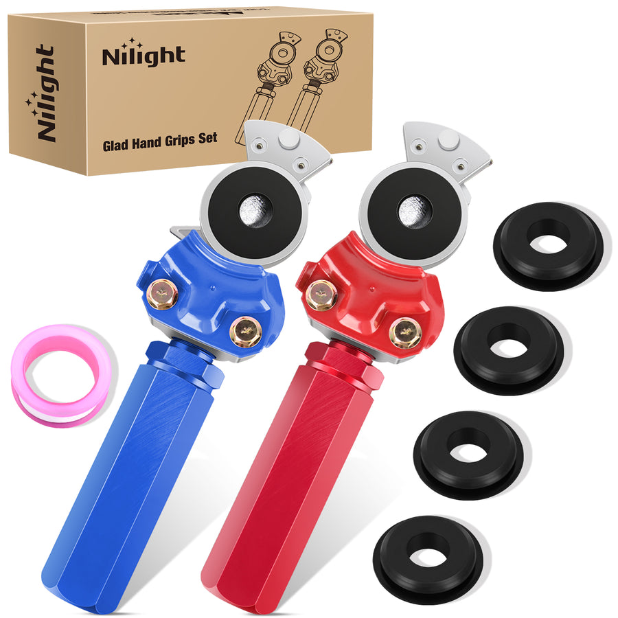 Nilight Glad Hands Grips Set with Seals Heavy Duty Gladhand Extension Handles Kit Emergency & Service Brake Air Hose Coupling Connectors for Semi Truck Trailer Brake System 1 Pair