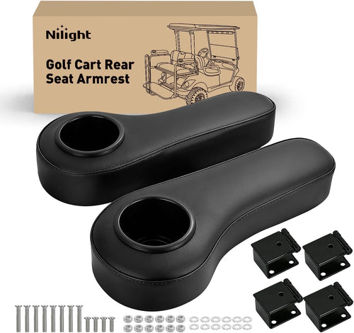 Nilight Golf Cart Armrests 2PCS Black Flip Stand Cup Holder | No Drilling Detachable PU Leather Armrest with Iron Bracket Fits 1 Inch Square Tubes for EZGO Club Car Yamaha Rear Seat