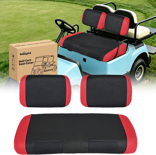Nilight Golf Cart Front Seat Cover 1PC Red Black Club Car DS Yamaha | Breathable Sandwich Mesh Sun Scratch Resistant Washable No Staple Fits 1982-2000 Club Car DS and Yamaha G22 G19 G16 G9 G2