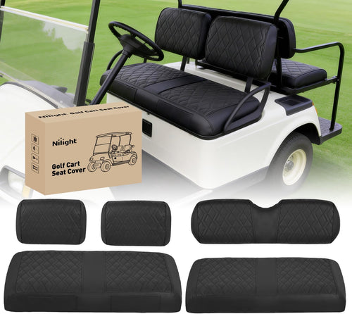Nilight Golf Cart Seat Covers 2PCS Black Leather Club Car DS | Waterproof Leather No Staple Design All Season Protection Sun Scratch Resistant Cover Fits 1982-2000 Club Car DS