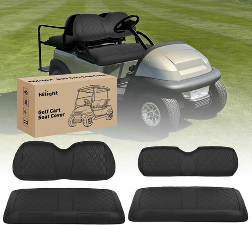 Nilight Golf Cart Seat Covers 2PCS Black Leather Club Car Precedent | Waterproof Leather No Staple Design All Season Protection Sun Scratch Resistant Cover Fits 2004-2019 Club Car Precedent