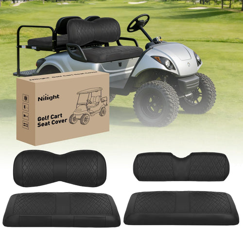 Nilight Golf Cart Seat Covers 2PCS Black Leather Yamaha Drive G29 Drive2 | Waterproof Leather No Staple Design Sun Scratch Resistant Cover Fits Yamaha 2007-2016 Drive G29/2017-2026 Drive 2