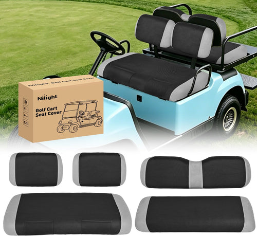 Nilight Golf Cart Seat Covers 2PCS Grey Black Club Car DS Yamaha | Breathable Sandwich Mesh Sun Scratch Resistant Washable No Staple Fits 1982-2000 Club Car DS Yamaha G22 G19 G16 G9 G2
