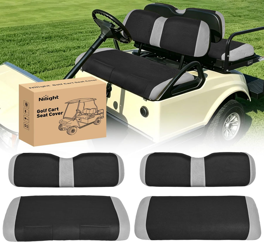 Nilight Golf Cart Seat Covers 2PCS Grey Black EZGO TXT RXV Club Car DS | Breathable Sandwich Mesh Sun Scratch Resistant Washable No Staple Fits 1994-2013 EZGO TXT RXV and 2000-2026 Club Car DS