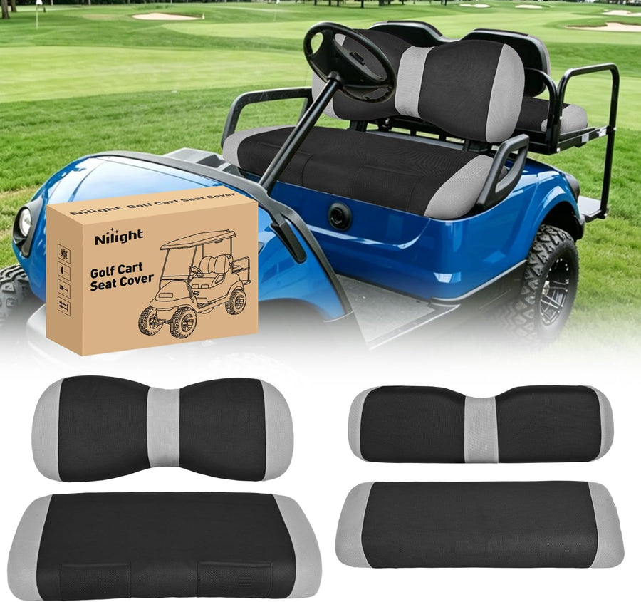 Nilight Golf Cart Seat Covers 2PCS Grey Black Yamaha Club Car Precedent | Breathable Sun Scratch Resistant Washable No Staple Fits 2007-2016 Yamaha G29 2017-2026 Drive2 2004-2019 Club Car Precedent