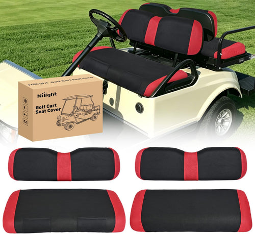 Nilight Golf Cart Seat Covers 2PCS Red Black EZGO TXT RXV Club Car DS | Breathable Sandwich Mesh Sun Scratch Resistant Washable No Staple Fits 1994-2013 EZGO TXT RXV and 2000-2026 Club Car DS