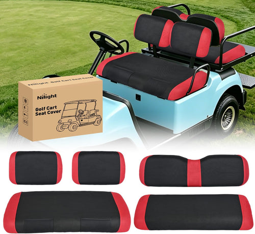 Nilight Golf Cart Seat Covers Set Red Black for Club Car DS Yamaha | Breathable Sandwich Mesh Sun Scratch Resistant Washable No Staple Fits 1982-2000 Club Car DS Yamaha G22 G19 G16 G9 G2