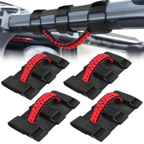 Nilight Grab Handles Black Red Universal 2in- 4in Roll Bar Mount 4PCS