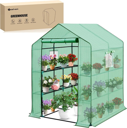 Nilight Greenhouse 57.5 Inchx57 Inchx77 Inch Walk in Green House - Large Outdoor/Indoor Greenhouses with 8 Shelves Waterproof PE Cover & Windows, Portable Greenhouse Kit for Winter Backyard Gardening Patio, Green