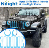 Nilight Grill Inserts fit for Jeep Wrangler Front Grille Inserts Headlight Cover Set for JL JLU Unlimited Sport SportS 2018 2019 2020 2021 2022 2023 Grille Bezels Trim Exterior Accessories Blue 9 Pcs, view 2