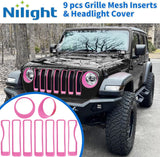 Nilight Grill Inserts fit for Jeep Wrangler Front Grille Inserts Headlight Cover Set for JL JLU Unlimited Sport SportS 2018 2019 2020 2021 2022 2023 Grille Bezels Trim Exterior Accessories Pink 9 Pcs, view 2