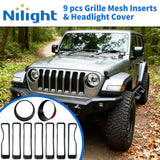 Nilight Grill Inserts fit for Jeep Wrangler Front Grille Inserts Headlight Cover Set for JL JLU Unlimited Sport SportS 2018 2019 2020 2021 2022 2023 Grille Bezels Trim Exterior, view 6