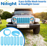 Nilight Grill Inserts fit for Jeep Wrangler Front Grille Mesh Inserts & Headlight Cover Set for JK JKU Unlimited Sports Sahara Freedom Rubicon 2007-2018 Clip-in Trim Exterior Accessories Blue 9 Pcs, view 2