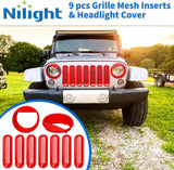 Nilight Grill Inserts fit for Jeep Wrangler Front Grille Mesh Inserts & Headlight Cover Set for JK JKU Unlimited Sports Sahara Freedom Rubicon 2007-2018 Clip-in Trim Exterior Accessories Red 9 Pcs, view 2