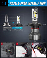 Nilight H4/Hb2/9003 LED Headlight Bulbs E30 Series 70W 14000LM 6500K IP67 | 2 BULBS, view 4